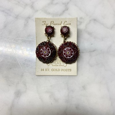 Vintage Celebrity Delizza & Elster Morrocan Matrix Pierced Earrings 14k Posts