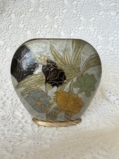 Vintage Emaille Vase Massiv Messing Art Deco Stil Blumenmotiv