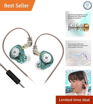 KZ In Ear Monitors with Mic - Dual Dynamic Drivers & Ergonomic Ear-hooks, Cyan