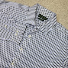 Lauren Ralph Lauren Dress Shirt Mens 18 34/35 Blue Striped Long Sleeve Button Up
