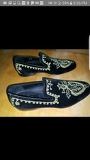 Donald J Pliner Pascow Velvet Embroidered Slippers Black Gold Size 8
