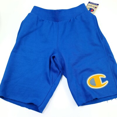 $50 Champion Fleece Cut Off Workout Sweat Shorts Mens Size Small Blue