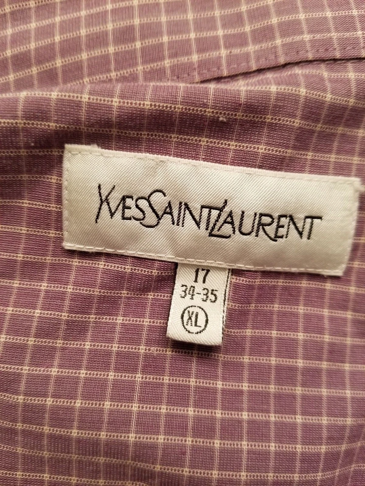 SAINT LAURENT (YSL) Camicia uomo Yves Saint Laurent taglia 17 34 35 XL X grande viola bianca a quadri
