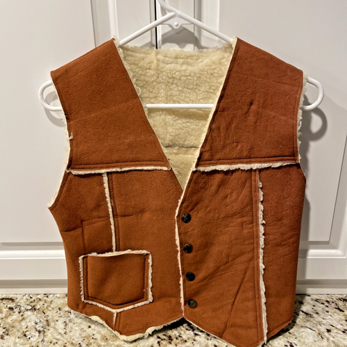 Vintage Sherpa Lined Brown Faux Suede Vest "Billy the Kid" Snap Western Size 16 - Picture 3 of 6