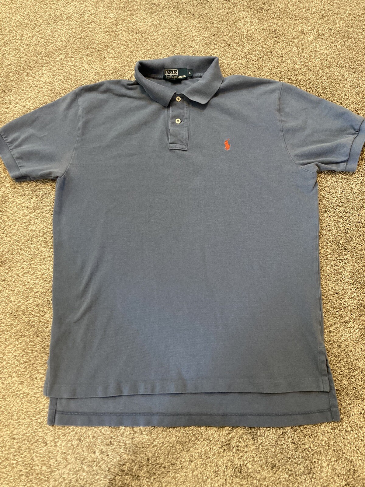 Polo Ralph Lauren camicia uomo grande blu manica corta arancione pony colletto polo