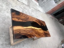 Black Epoxy Resin Wood Table Top – Live Edge Dining Table – Rustic Handmade Arts