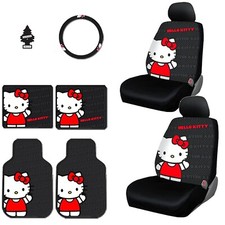 8 Pieces Hello Kitty Car Seat Cover With 4 Rubber Mats Steering Wheel Cover ...