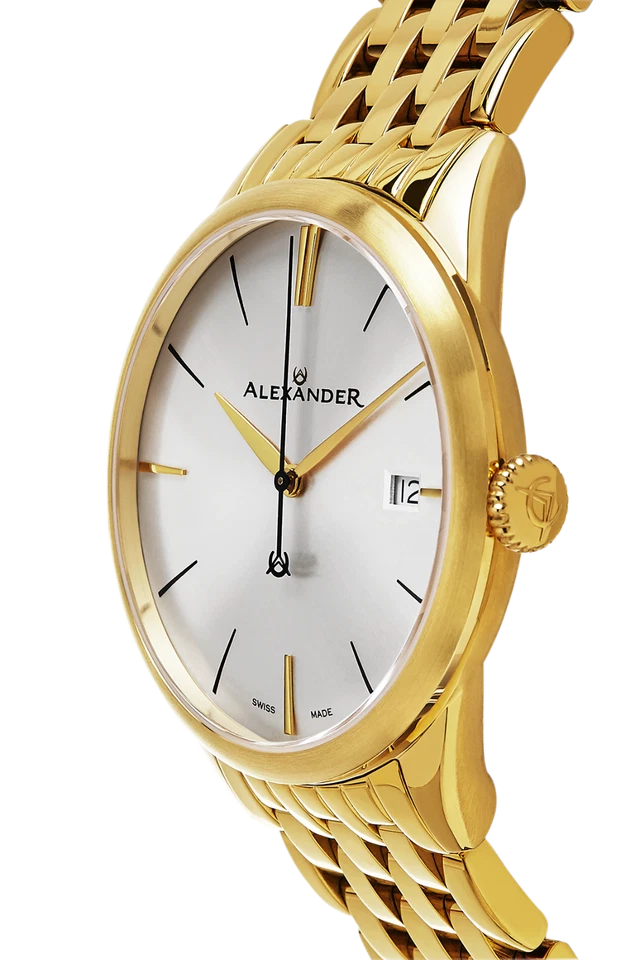 Мужские швейцарские кварцевые часы Alexander желтое золото нержавеющая сталь браслет звеньев - Изображение 3 из 3