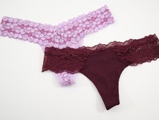 2 NEW Victoria's Secret VTG 2018 Lace  Silky Thong Panties Lot MEDIUM