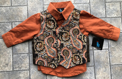 NWT Young Kings By Steve Harvey Kids Boys Dress Shirt Size 6/9M 813 Raw Umber 