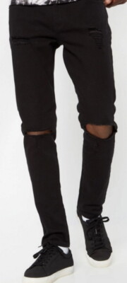 Rue 21 Supreme Flex Black Blown Knee Skinny Jeans Men 28 X 30