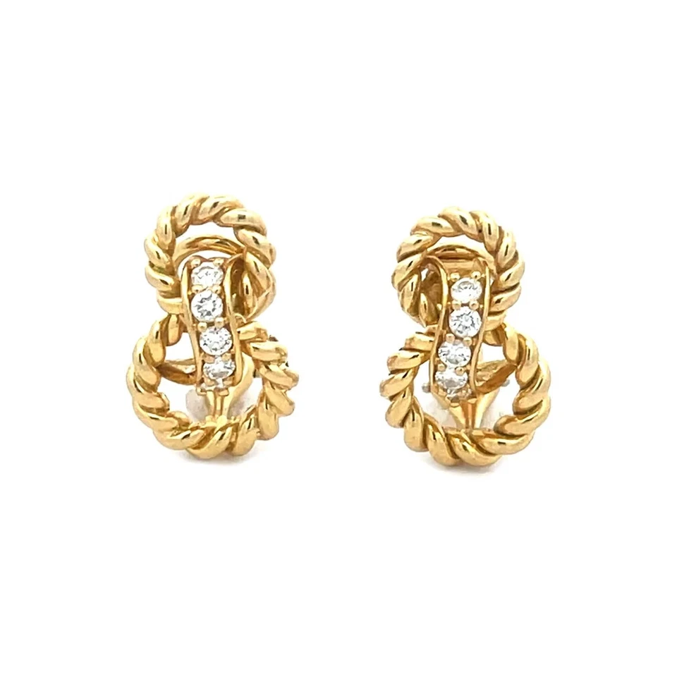 Tiffany & Co. Diamond Gold Earrings Vintage 18k Yellow Knot Style - Image 2 of 4