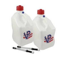VP Fuel 2 Pack White Patriotic Square 5 Gal. Race Fuel Jug 2 Deluxe Filler Hoses