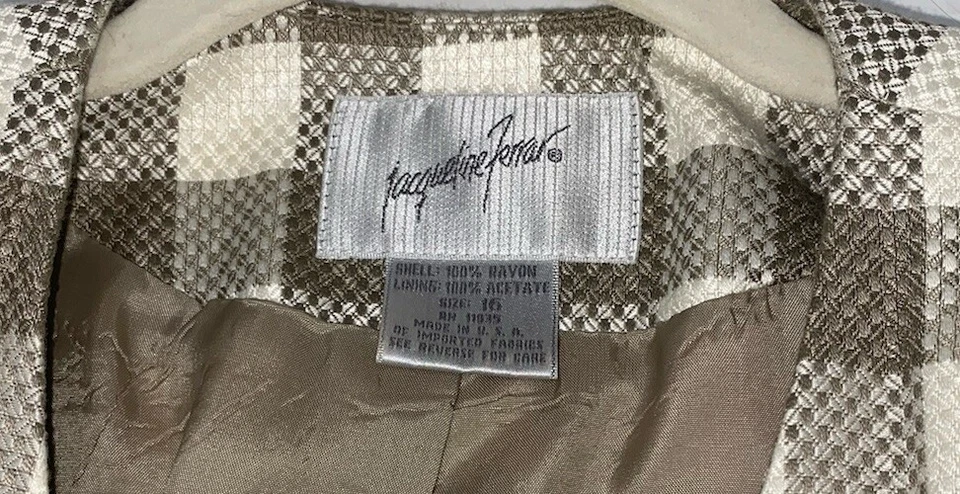 Blazer vintage Jaqueline Ferrar para mujer talla 16 blanco topo doble pecho a cuadros Foto 4 de 4