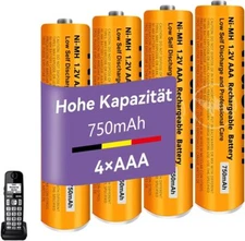 4x NI-MH rechargeable AAA battery 1.2 V 750 mAh AAA battery for Panosonic/BT
