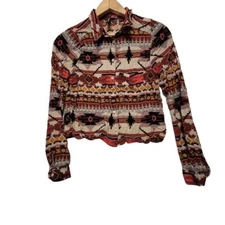 H&M Divided Blouse Size 4 Southwest Aztec Tribal Style Long Sleeve Button Up