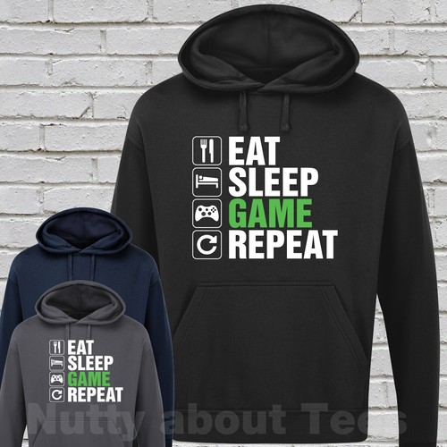 Eat Sleep Game Repeat Hoodie GAMING Hoody Adult Kids xbox sizes upto 5xl