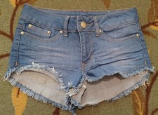 Rue 21 Denim Jean Shorts Womens Cut offs Size 0 Stretch Blue High Waist