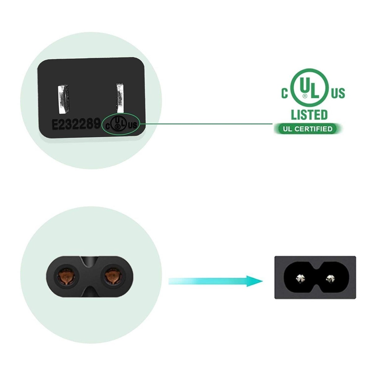 Replacement Power Cord For JBL PartyBox & Soundbar – 6.6ft 2 Prong Figure 8 Cable, Compatible With ONN Speakers, TVs, Printers & More