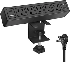 Desk Clamp Power Strip with PD20W USB-C,Total 40W Fast 6FT Cord, Black 