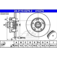 ATE 2X Bremsscheibe Hinten 2260 Voll FüR VW Golf III 1H1 Corrado 53I 1H2