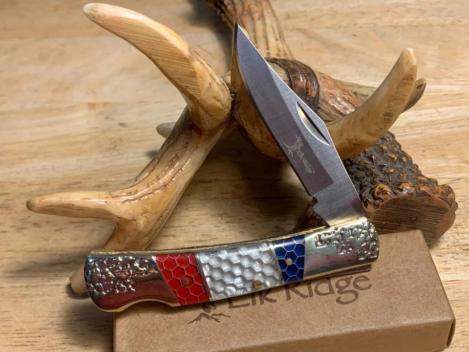 Navaja de bolsillo Elk Ridge roja, blanca y azul C-Tek Lockback 3 1/2" ER945 Foto 2 de 4