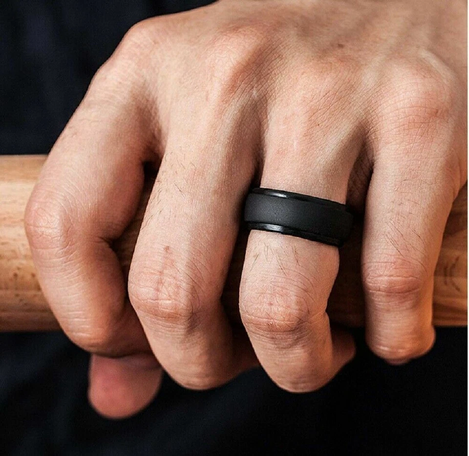 Paquete de 4 anillos de compromiso de boda de silicona para hombres y mujeres banda elástica gimnasio deportes Foto 2 de 4