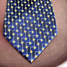 Shendeheng Shimmering Blue Necktie W/Diagonal Running Offset Tiny Squares.