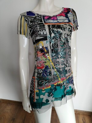 SAVE THE QUEEN short sleeve multicoloured top blouse t-shirt size S