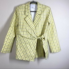 Tibi Women's Size 4 Marvel Plaid Wrap Blazer Jacket In Yellow Multi
