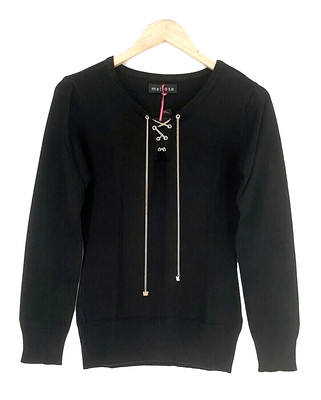 MELROSE Damen Pullover Pulli Oberteil schwarz Kette Größe 32 34 36 38 NEU P70