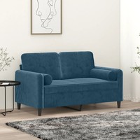 Sofa 2-Sitzer Samt Blau 120 Cm Mit Zierkissen