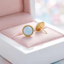 Aretes de ópalo de fuego de oro amarillo y blanco de 14K postes planos de ópalo para mujer regalo