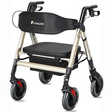 FlyingJoy Rollator Walker with Seat,450Lb Rolling Walker, Extra-Wide Heavy-Du...