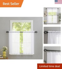 White Sheer Kitchen Curtains 36 inch Length 2 Panels, Light Filtering Voile R...