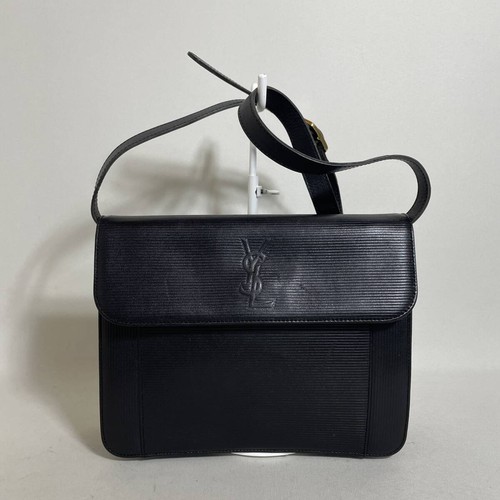 Yves Saint Laurent Shoulder Bag Black Leather 7.1x8.7x2.4 in