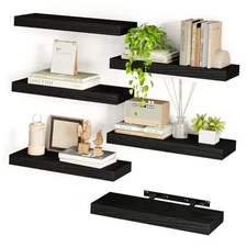  15.8in Floating Shelves, Set of Wood Shelves, Farmhouse Shelf Wall 6 Black