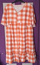 Womens Gingham Dress Size 4XL In Orange Tones Short Sleeve Good Condition