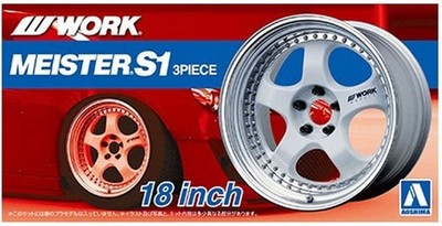 18 Zoll Work Meister S1 3Piece Felgen & Reifen Set 1:24 Model Kit Aoshima 052990