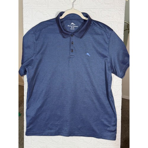 Tommy Bahama Men’s XL Blue Striped Short Sleeve Polo Shirt Marlin Logo
