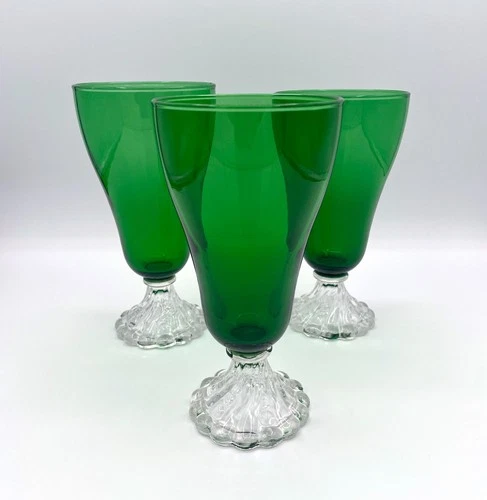 Vintage Anchor Hocking Burple Boopie Green Iced Tea Goblet | 1950s Bubble Glass