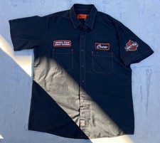 Harley Davidson Vintage Mens Large Crew Work Shirt Genuine Wear Patch Button Up