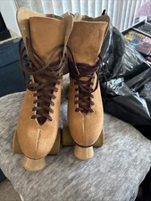 Vintage VAN TUFF Womens Tan Suede Leather Roller Skates Sz 12 Skates.