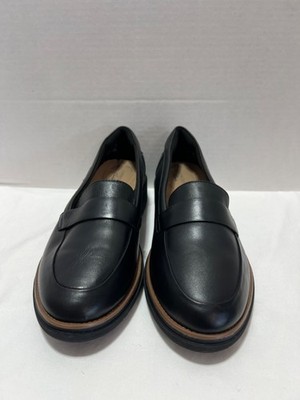 Women's, Clarks Sharon Gracie Loafers ,9 .5 W, Black, Leather Wedge Shoes