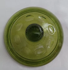 Indiana Glass Candy Lid Kings Crown Avocado Green Vintage 5 1/4" MINT