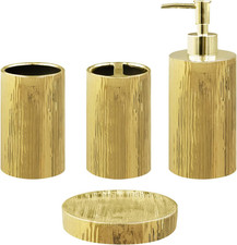 Bathroom Accessories Set, Toothbrush Holder, Soap Dispenser, Gold, Ceramic, 4 Pi