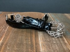 Women  s Brighton Black Patent Alligator Belt Silver Hardware Rhinestones sz 40