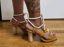 Ulla Johnson Elvie Rope High Heel Sandal In Caramel Size 37