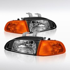 Fit 1992-1995 Honda Civic 23dr Black Headlightsamber Corner Signal Lamps 92-95