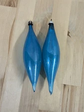 2 Vintage Mercury Glass Blue Teardrop Icicle Glass Christmas Ornaments Blown 